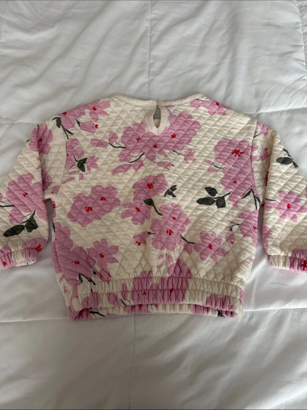 Old Navy Quilted Floral Crewneck Sweater - Pink & Cream